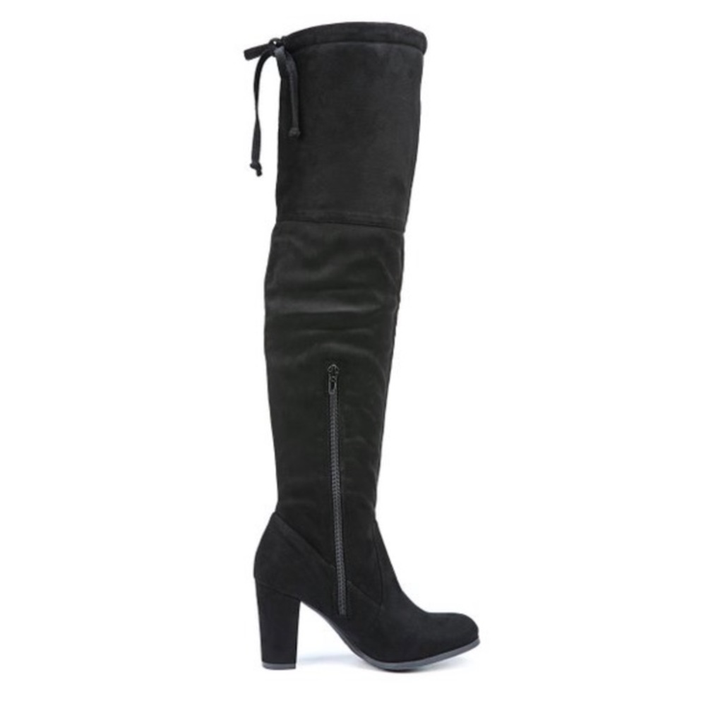 Block Heel Slouch Tie Back Over The Knee Boots - Picture 3 of 3